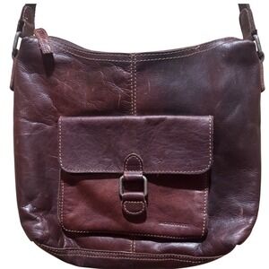 Jack Georges Voyager‎ Flap Pocket Hobo Bag Buffalo Leather BROWN